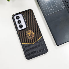OPPO Reno12 5G Luxury Lion Pattern Leather And Liquid Silicone Case