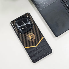 Redmi Note 14 Pro+ 5G Luxury Lion Pattern Leather And Liquid Silicone Case