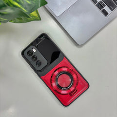 Oppo Reno12 Pro Original Luxury Leather Lens Magnifier Ring Stand Case