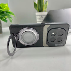 Redmi Note 14 Pro 5G Original Luxury Leather Lens Magnifier Ring Stand Case