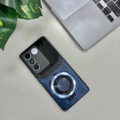 Vivo V27 5G Original Luxury Leather Lens Magnifier Ring Stand Case