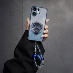 Vivo V60 5G Shockproof Shimmer Butterfly Stand Case with Charm Strap