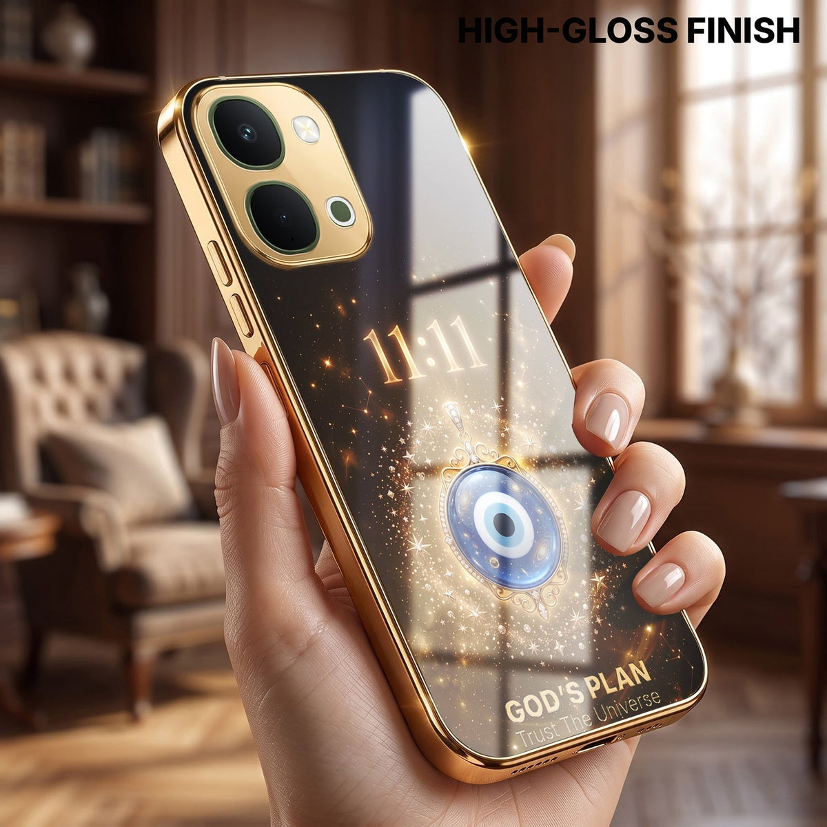 Vivo Y51 Pro 5G God’s Plan Evil Eye Gold Electroplated Glass Phone Back Case