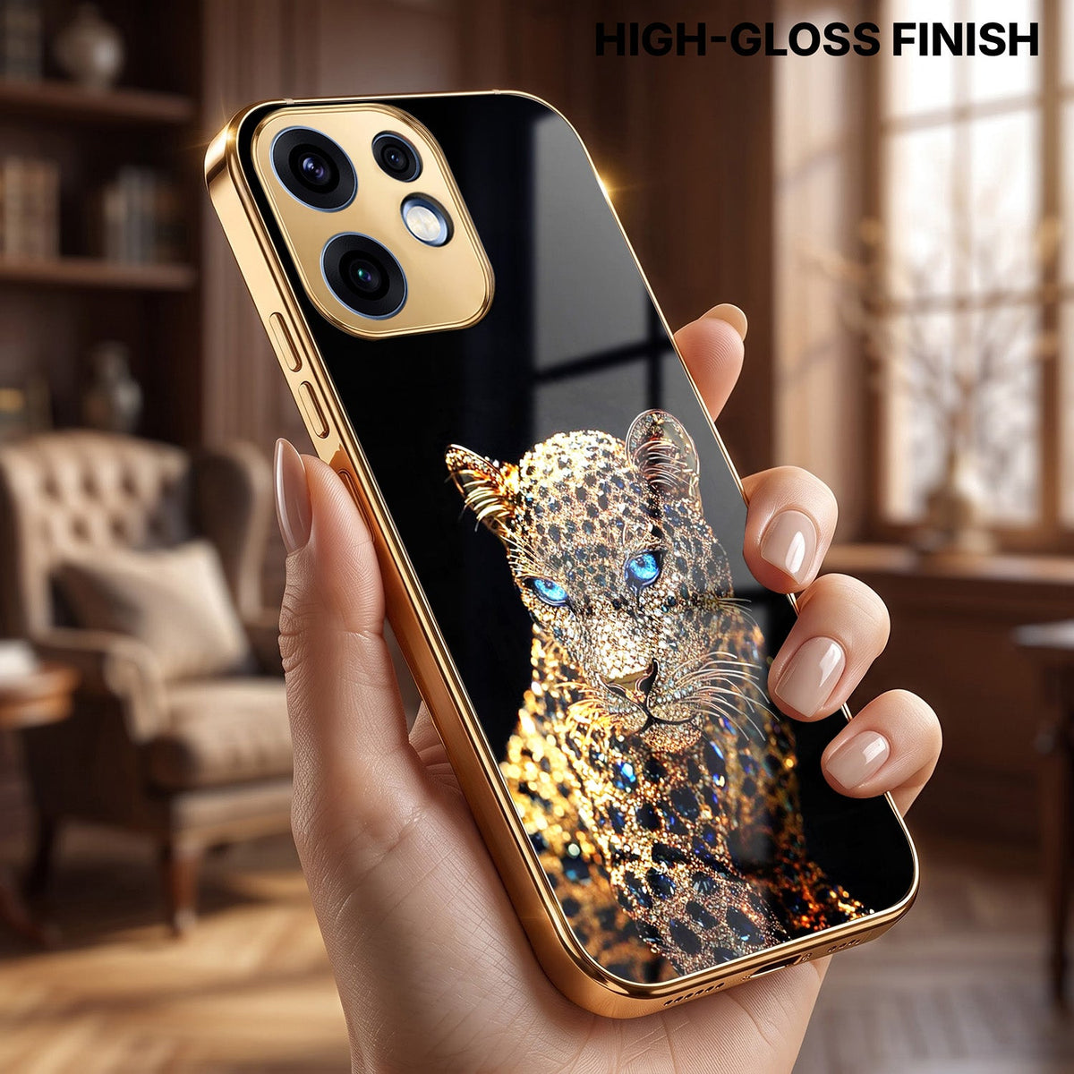 Oppo Reno 16 5G Panther Gold Electroplated Glass Phone Back Case