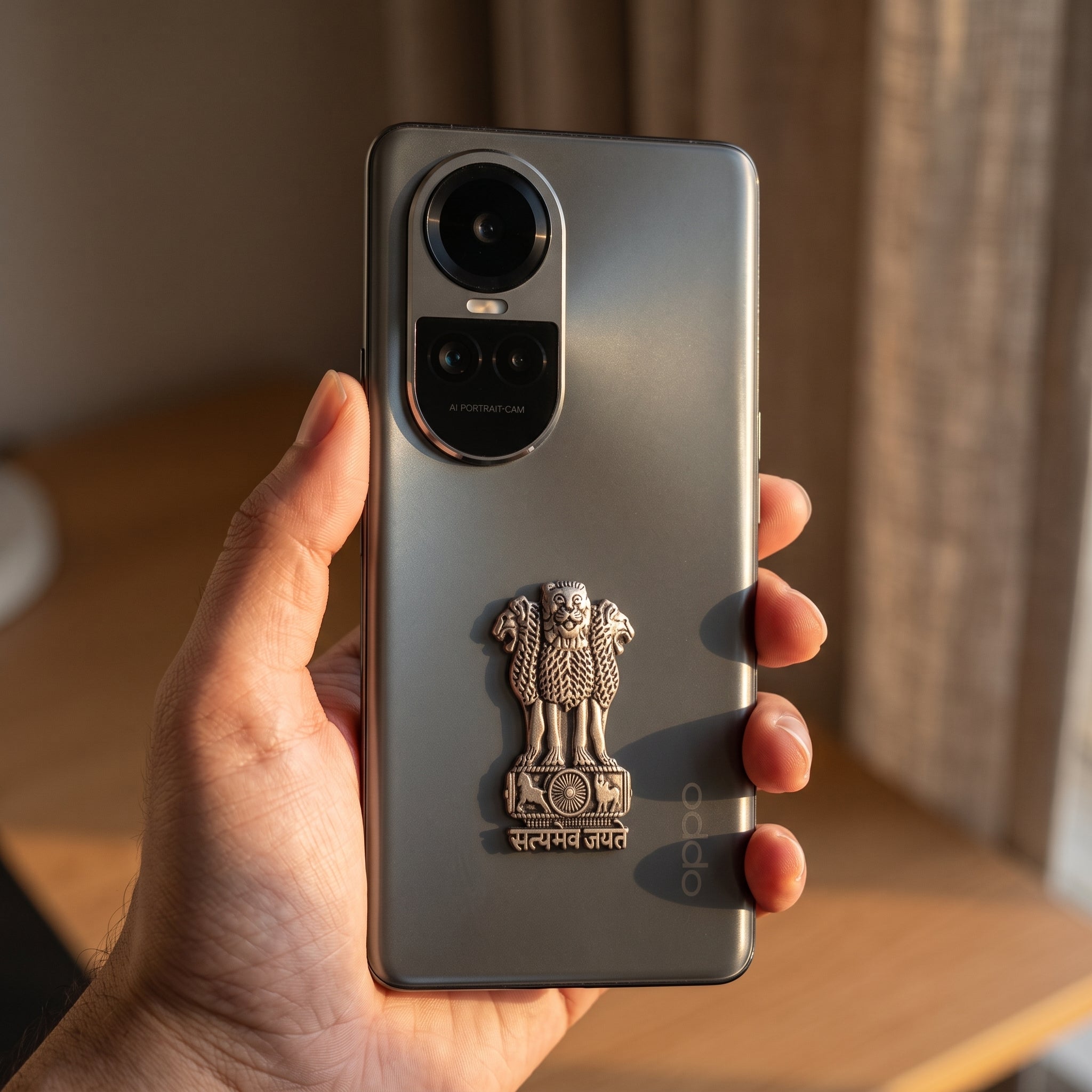 Oppo Reno 10 5G Compatible Satyamev Jayate 3D Metal Emblem Sticker