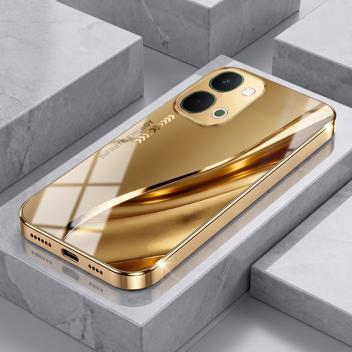Vivo Y51 Pro 5G Luxury Infinity Energy Gold Electroplated Glass Phone Case