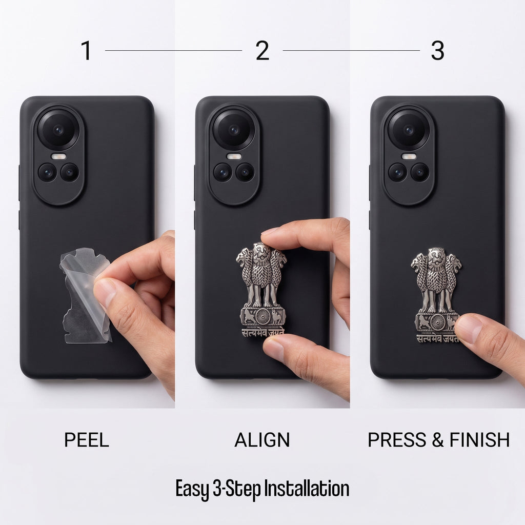 Oppo Reno 10 5G Compatible Satyamev Jayate 3D Metal Emblem Sticker