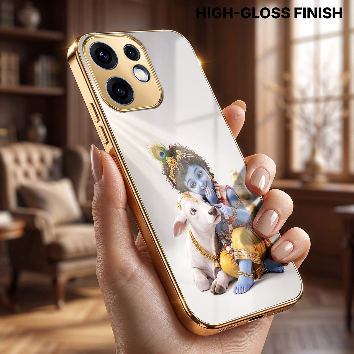 Oppo Reno 16 5G Bal Krishna Blessings Gold Electroplated Glass Phone Back Case