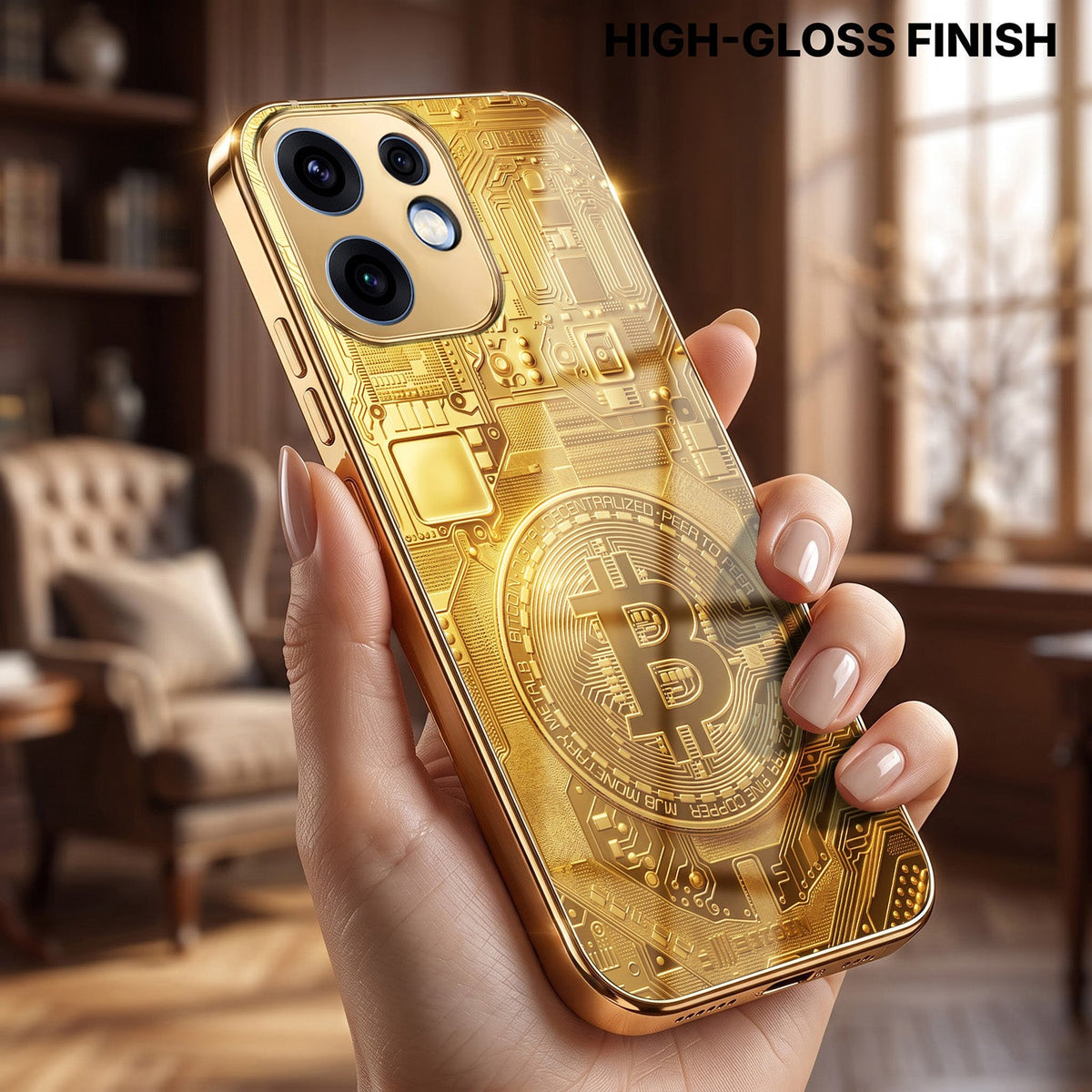 Oppo Reno 16 5G Bitcoin Gold Electroplated Glass Phone Back Case