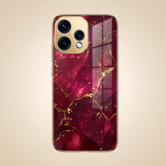 Oppo Reno 15 5G Luxury Crimson Marble Gold Electroplated Glass Phone Back Case
