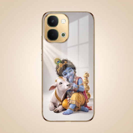 Vivo Y51 Pro 5G Bal Krishna Blessings Gold Electroplated Glass Phone Back Case