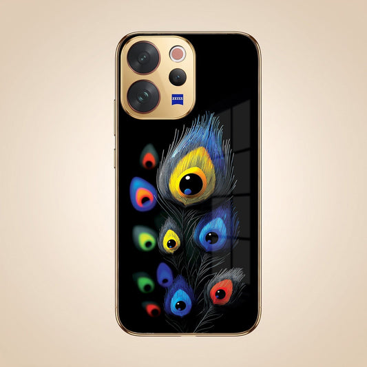 Vivo V70 5G Multi-Feather Peacock Gold Electroplated Glass Phone Back Case