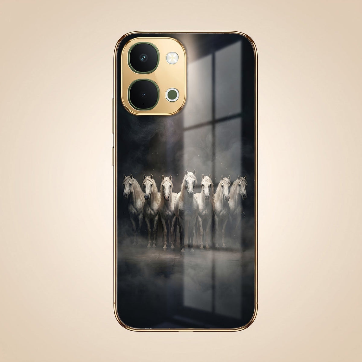 Vivo Y51 Pro 5G Running Horses Gold Electroplated Glass Phone Back Case
