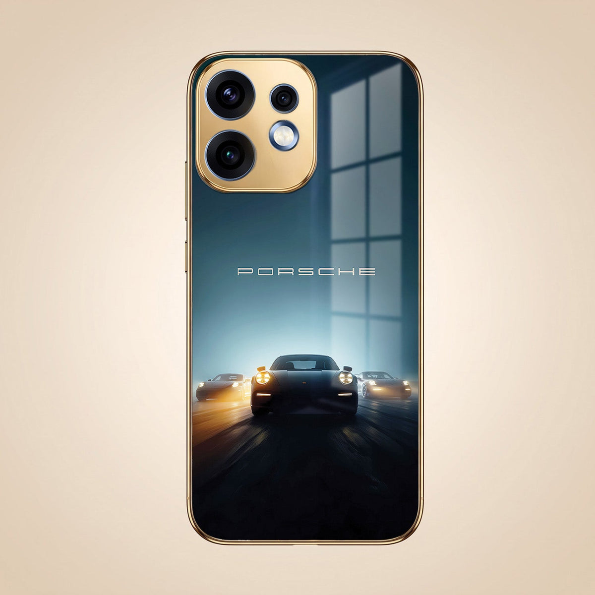 Oppo Reno 16 5G Porsche Luxury Gold Electroplated Glass Phone Back Case