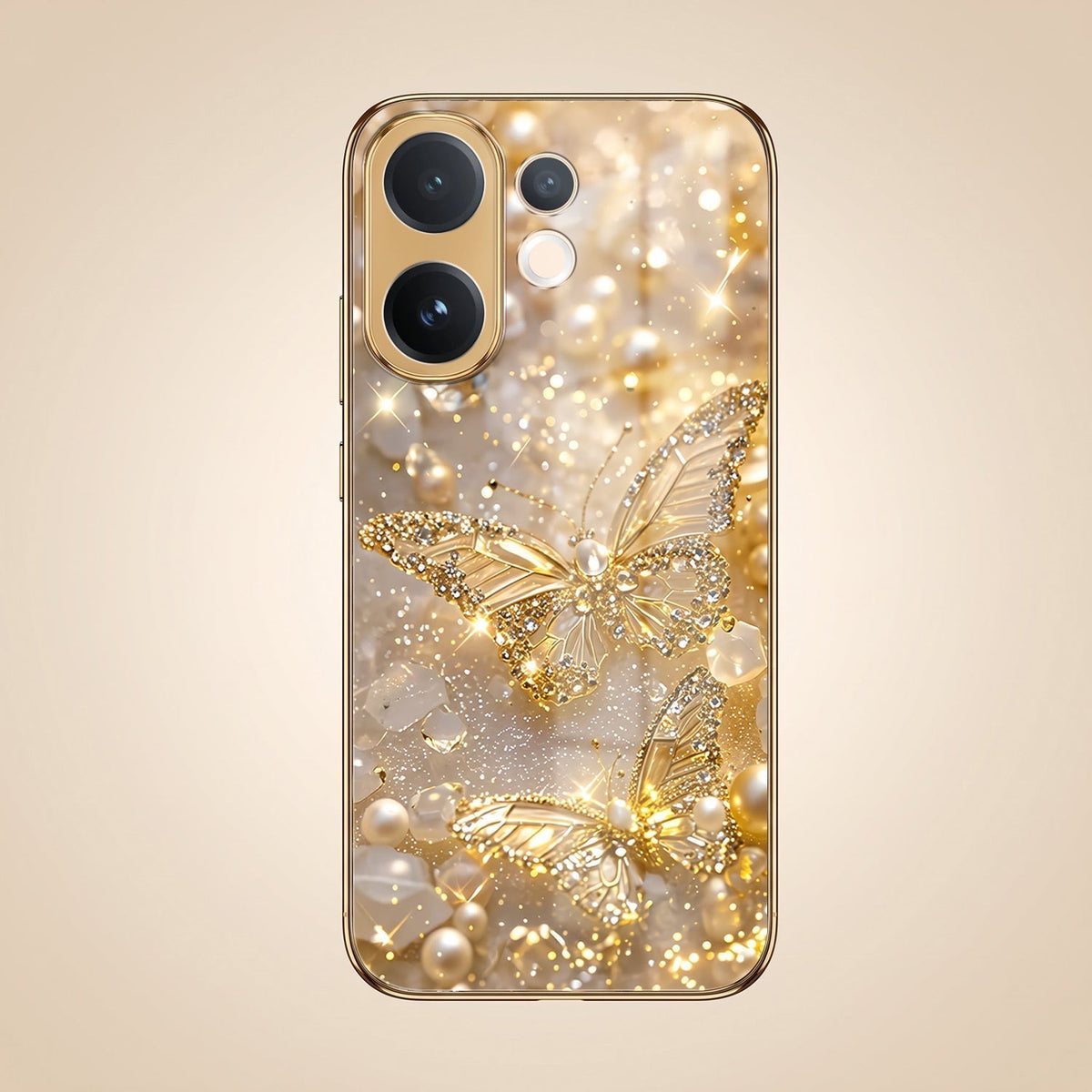 Vivo V60 5G Golden Butterfly Gold Electroplated Glass Phone Back Case