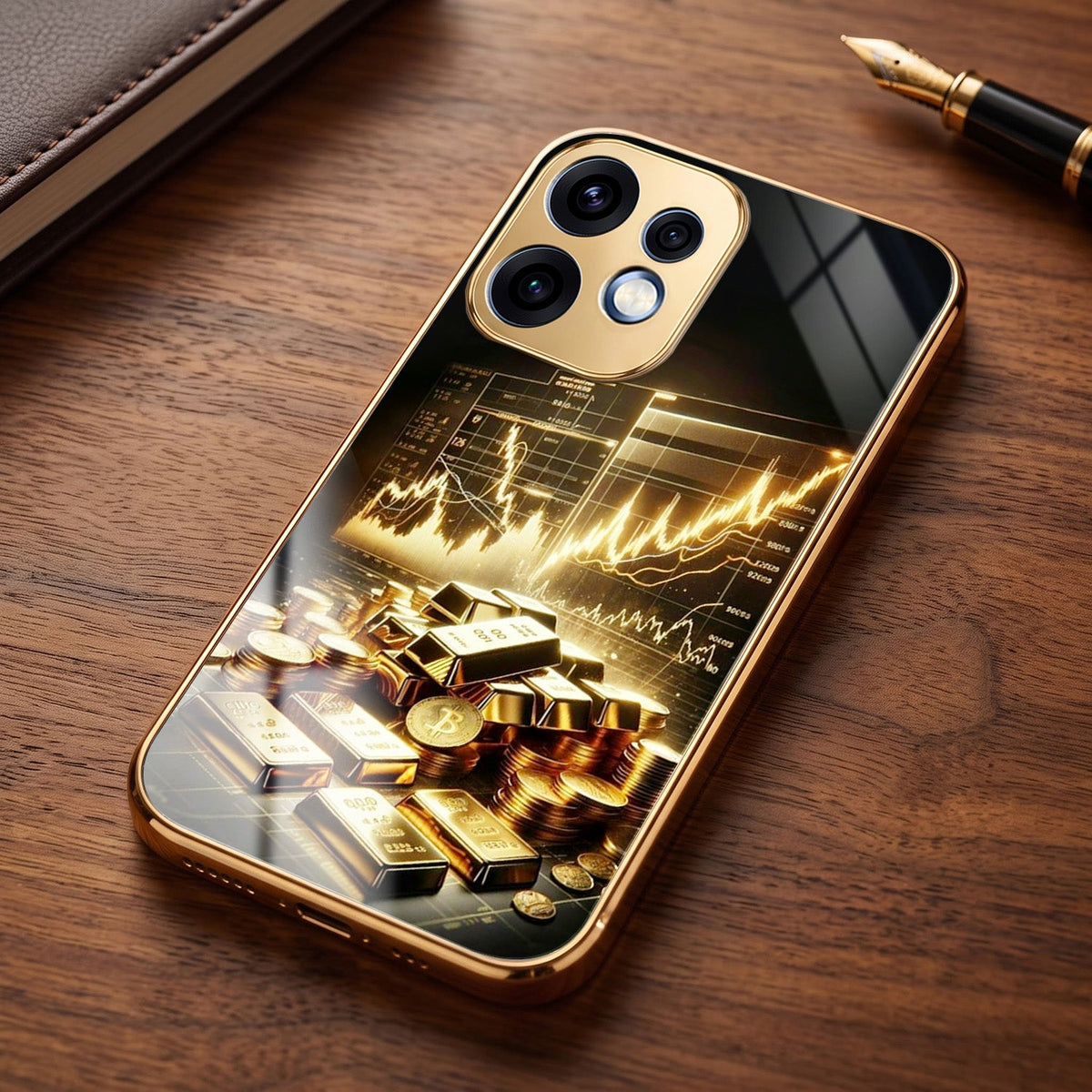 Oppo Reno 16 5G Luxury Wealth Trader Gold Electroplated Glass Phone Back Case