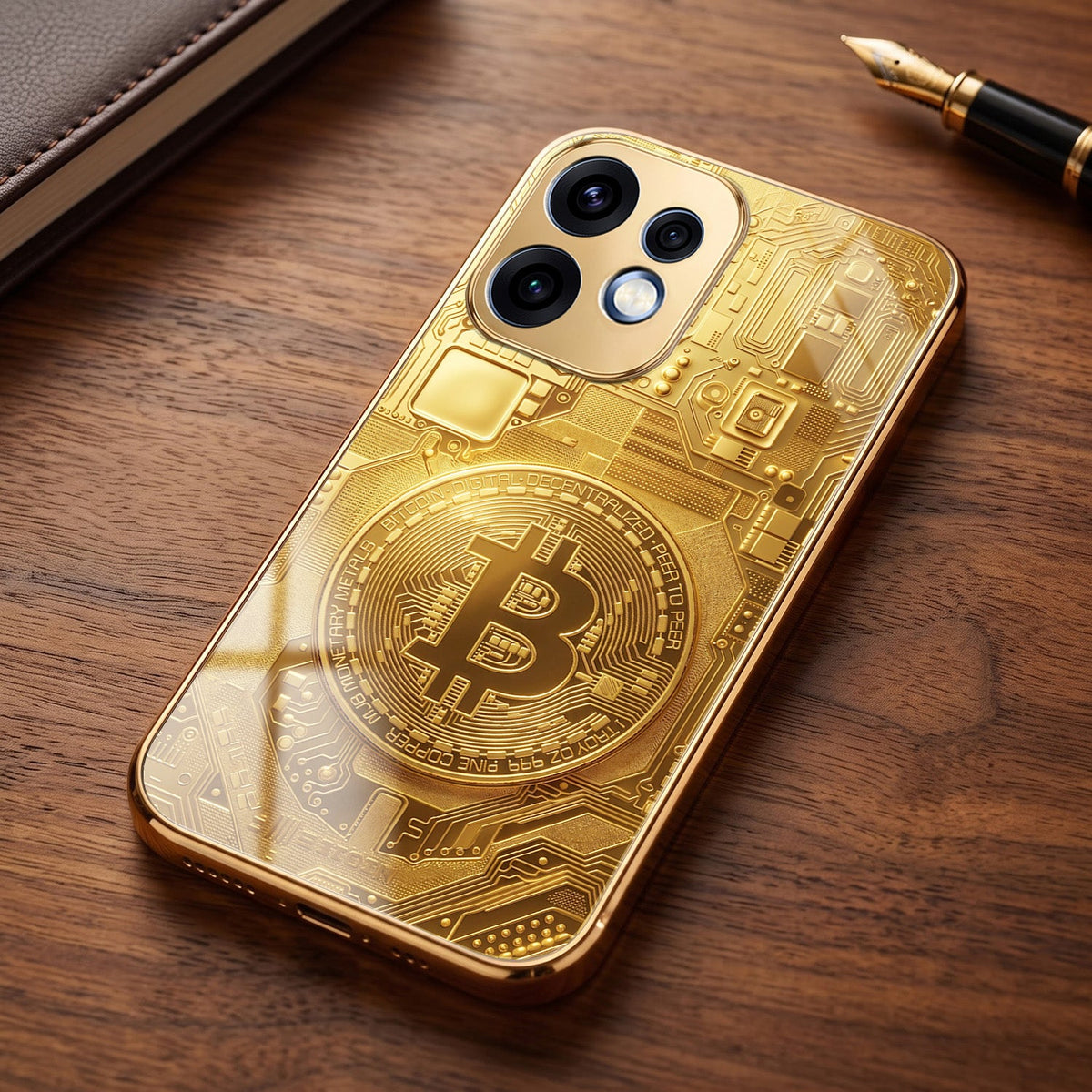 Oppo Reno 16 5G Bitcoin Gold Electroplated Glass Phone Back Case
