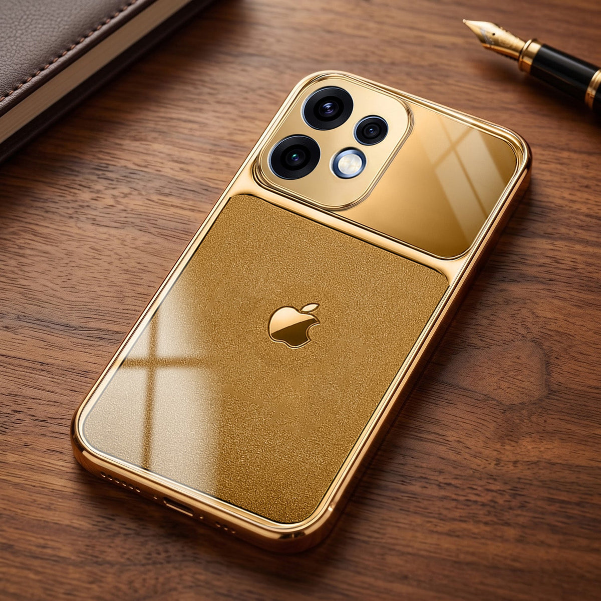 Oppo Reno 16 5G Royal Touch Apple Gold Electroplated Glass Phone Back Case