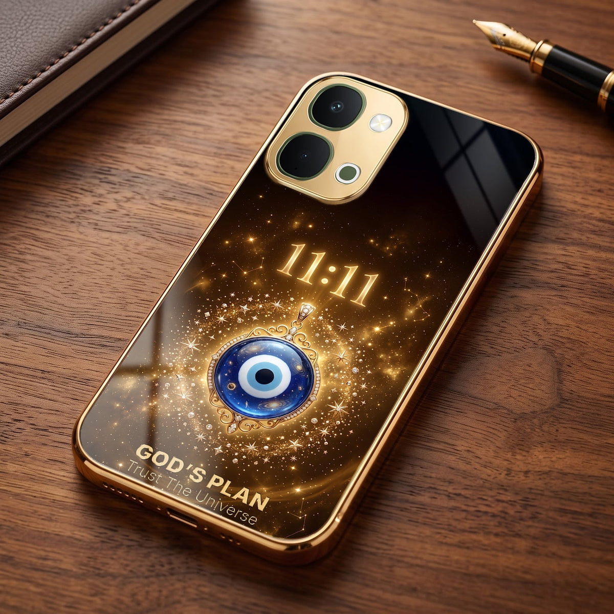 Vivo Y51 Pro 5G God’s Plan Evil Eye Gold Electroplated Glass Phone Back Case