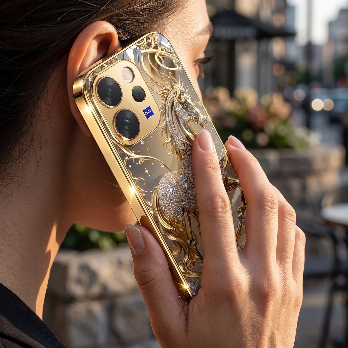 Vivo V70 5G Luxury Horse Texture Gold Electroplated Glass Phone Back Case
