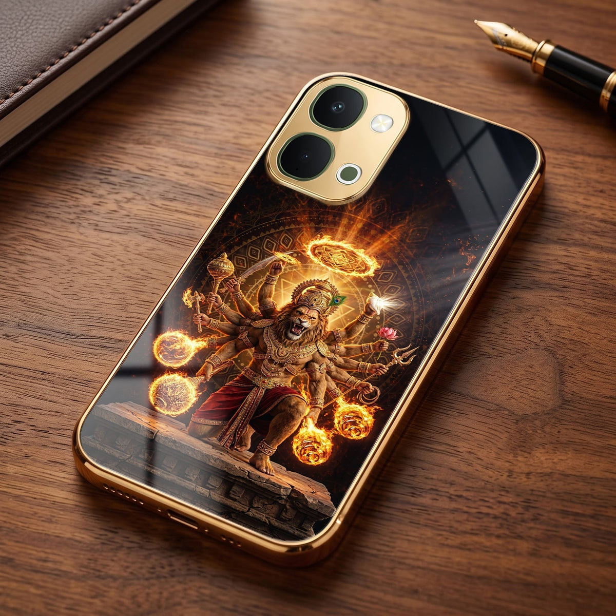 Vivo Y51 Pro 5G Lord Narasimha Gold Electroplated Glass Phone Back Case