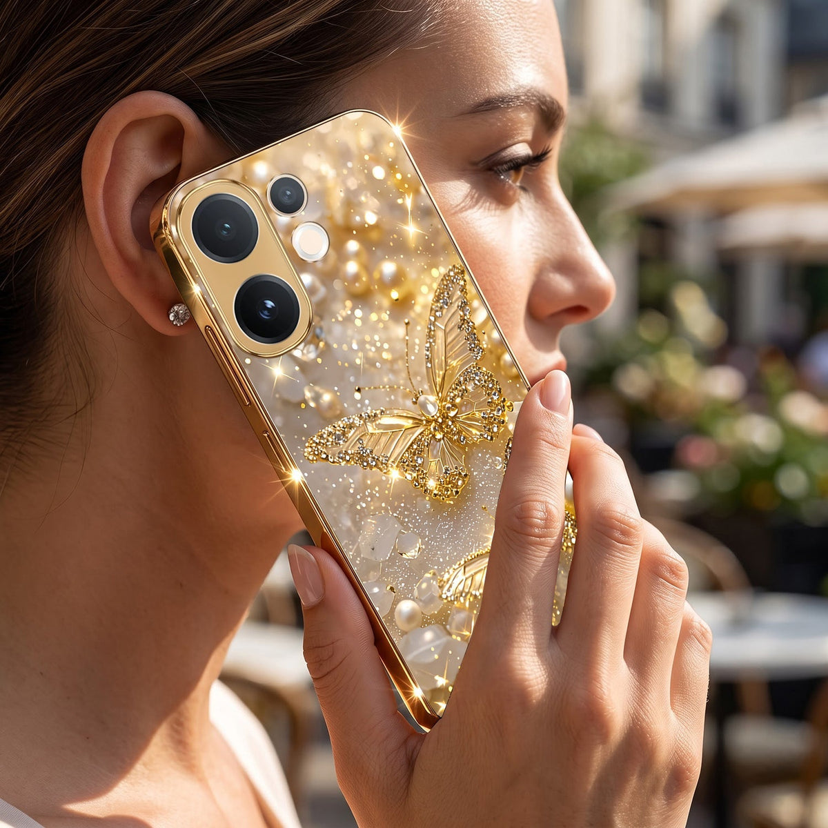 Vivo V60e 5G Golden Butterfly Gold Electroplated Glass Phone Back Case