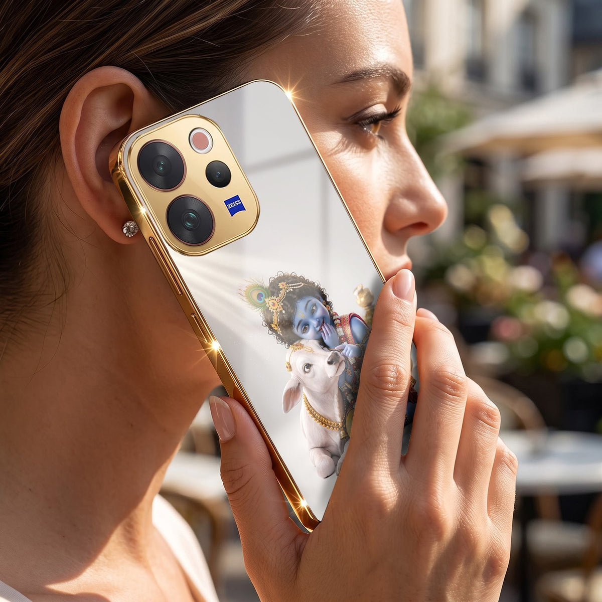 Vivo V70 5G Bal Krishna Blessings Gold Electroplated Glass Phone Back Case