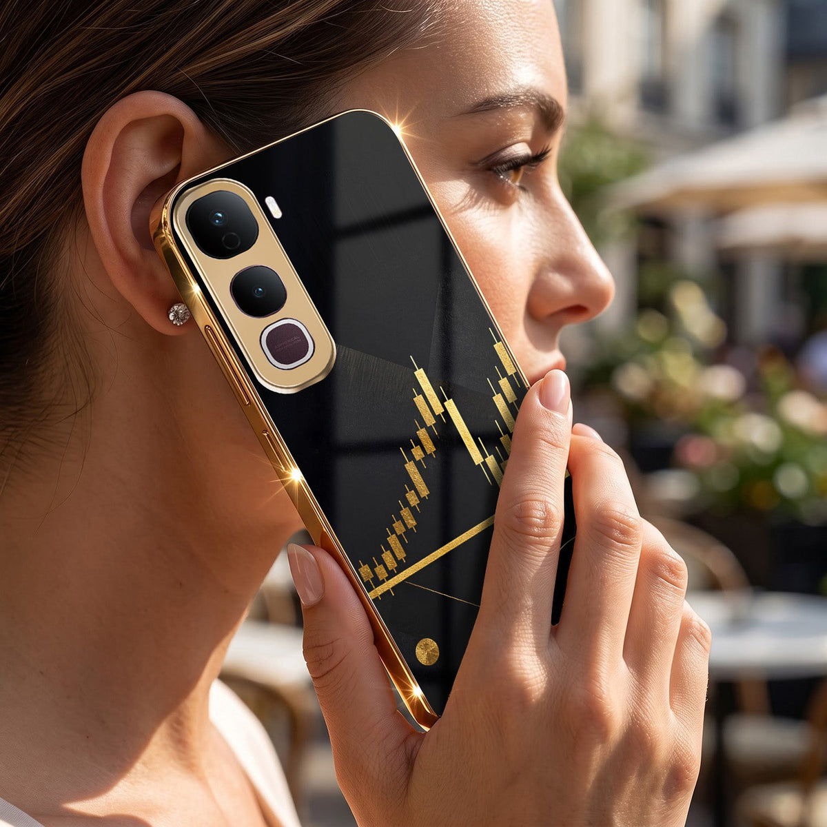 Vivo Y400 Pro 5G Trading Candles Gold Electroplated Glass Phone Back Case
