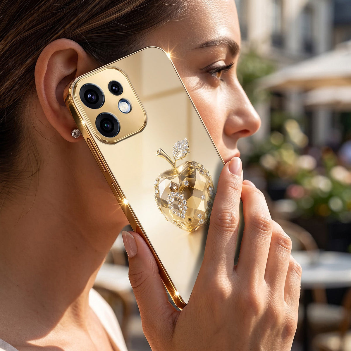 Oppo Reno 16 5G Golden Apple Gold Electroplated Glass Phone Back Case