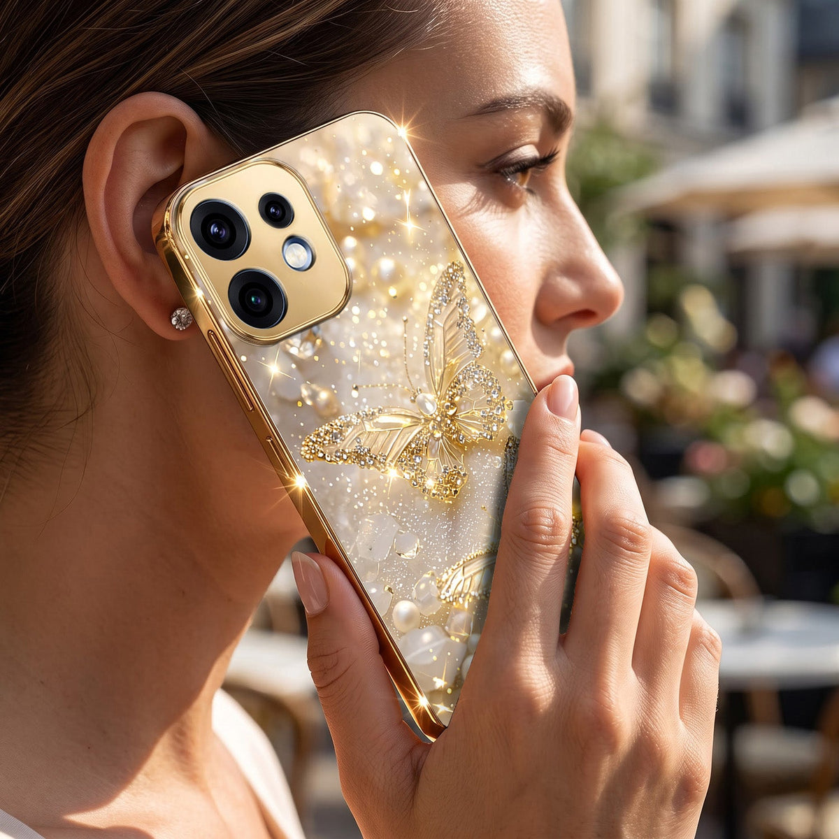 Oppo Reno 16 5G Golden Butterfly Gold Electroplated Glass Phone Back Case