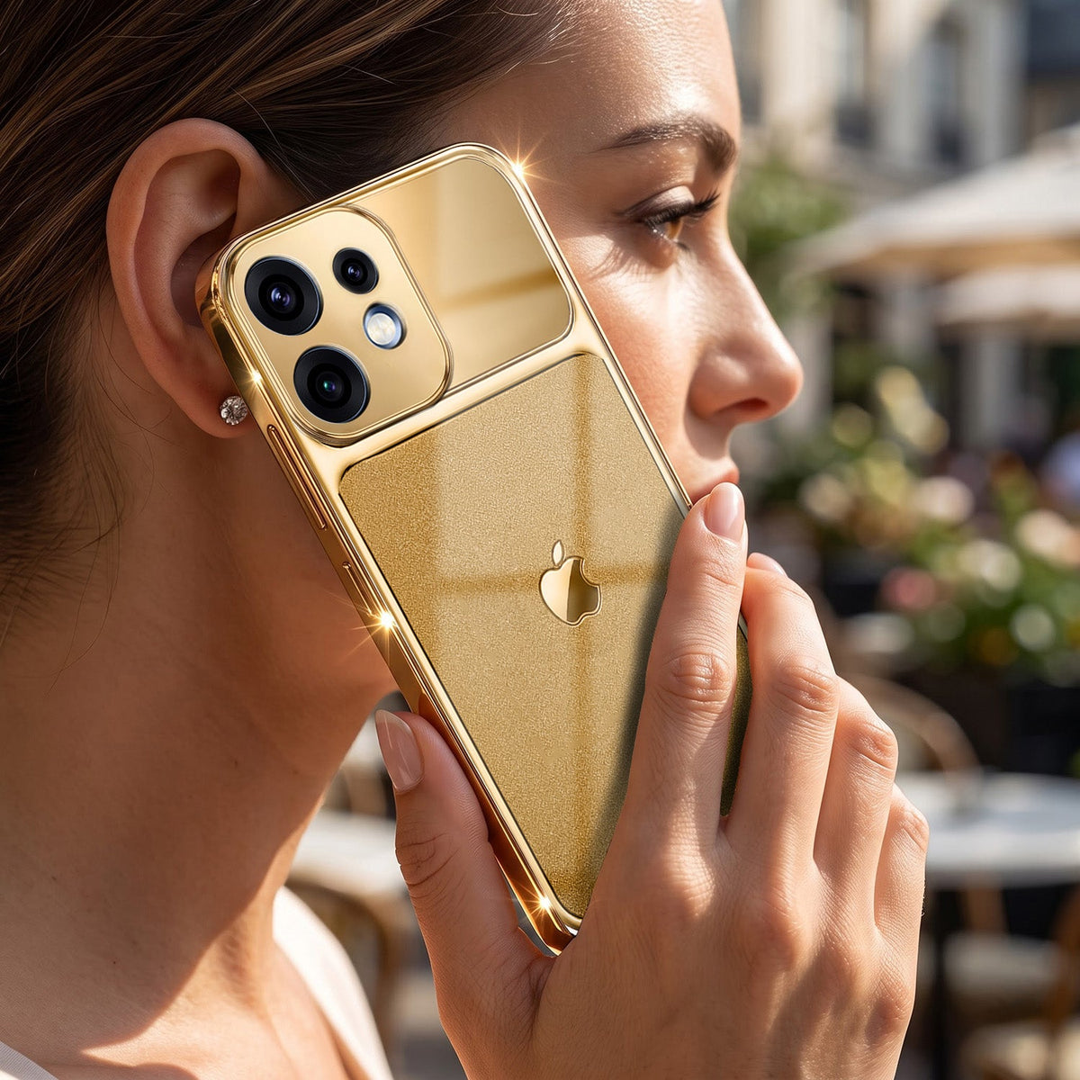 Oppo Reno 16 5G Royal Touch Apple Gold Electroplated Glass Phone Back Case