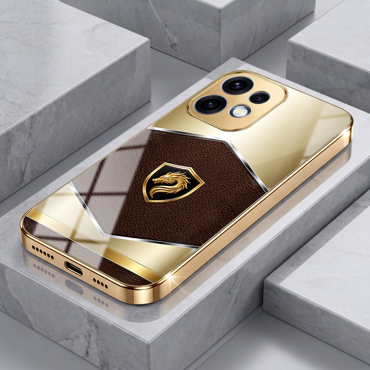 Oppo Reno 16 5G Dragon Crest Gold Electroplated Glass Phone Back Case