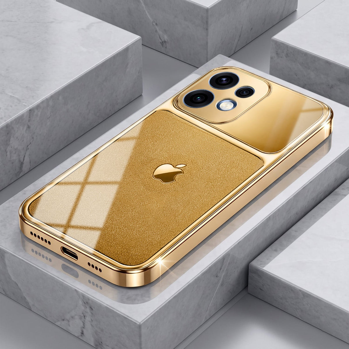 Oppo Reno 16 5G Royal Touch Apple Gold Electroplated Glass Phone Back Case
