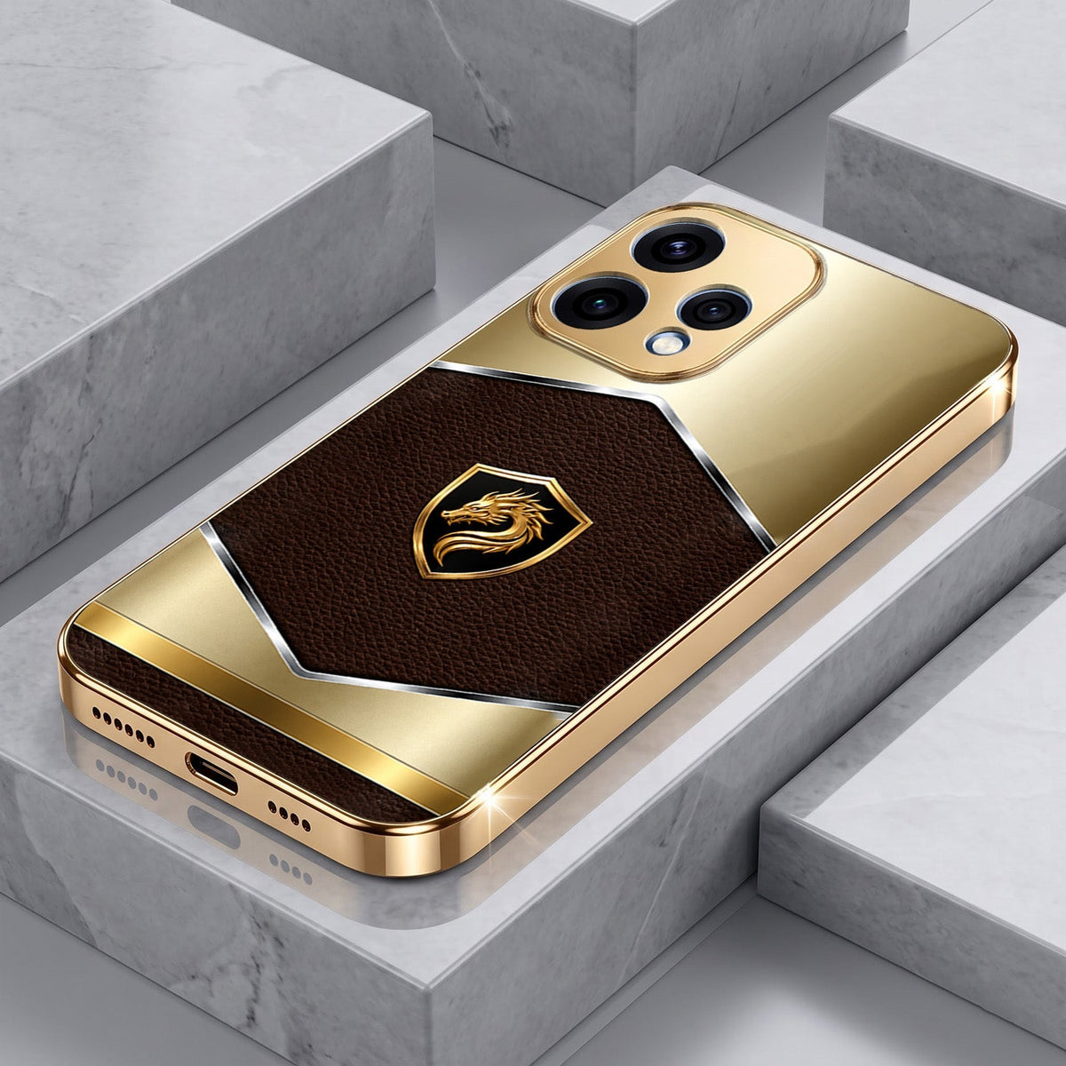 Oppo Reno 15 5G Dragon Crest Gold Electroplated Glass Phone Back Case