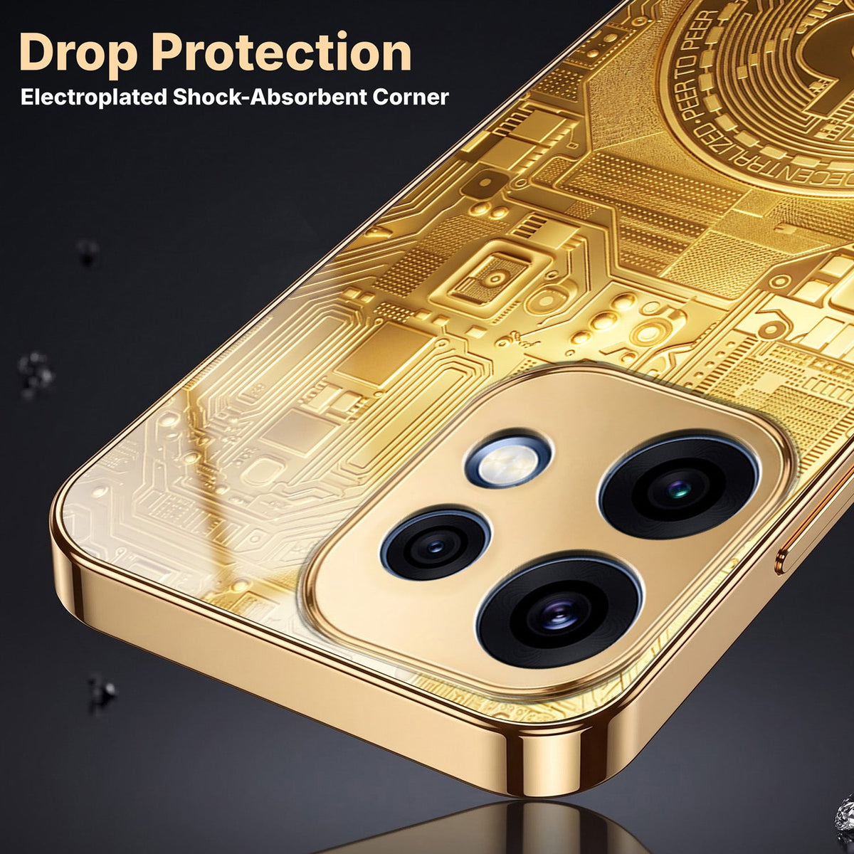 Oppo Reno 16 5G Bitcoin Gold Electroplated Glass Phone Back Case
