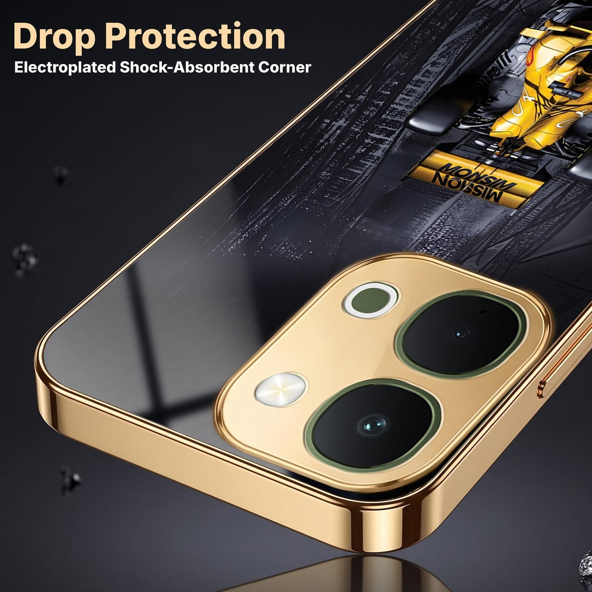 Vivo Y51 Pro 5G F1 Racing Car Gold Electroplated Glass Phone Back Case