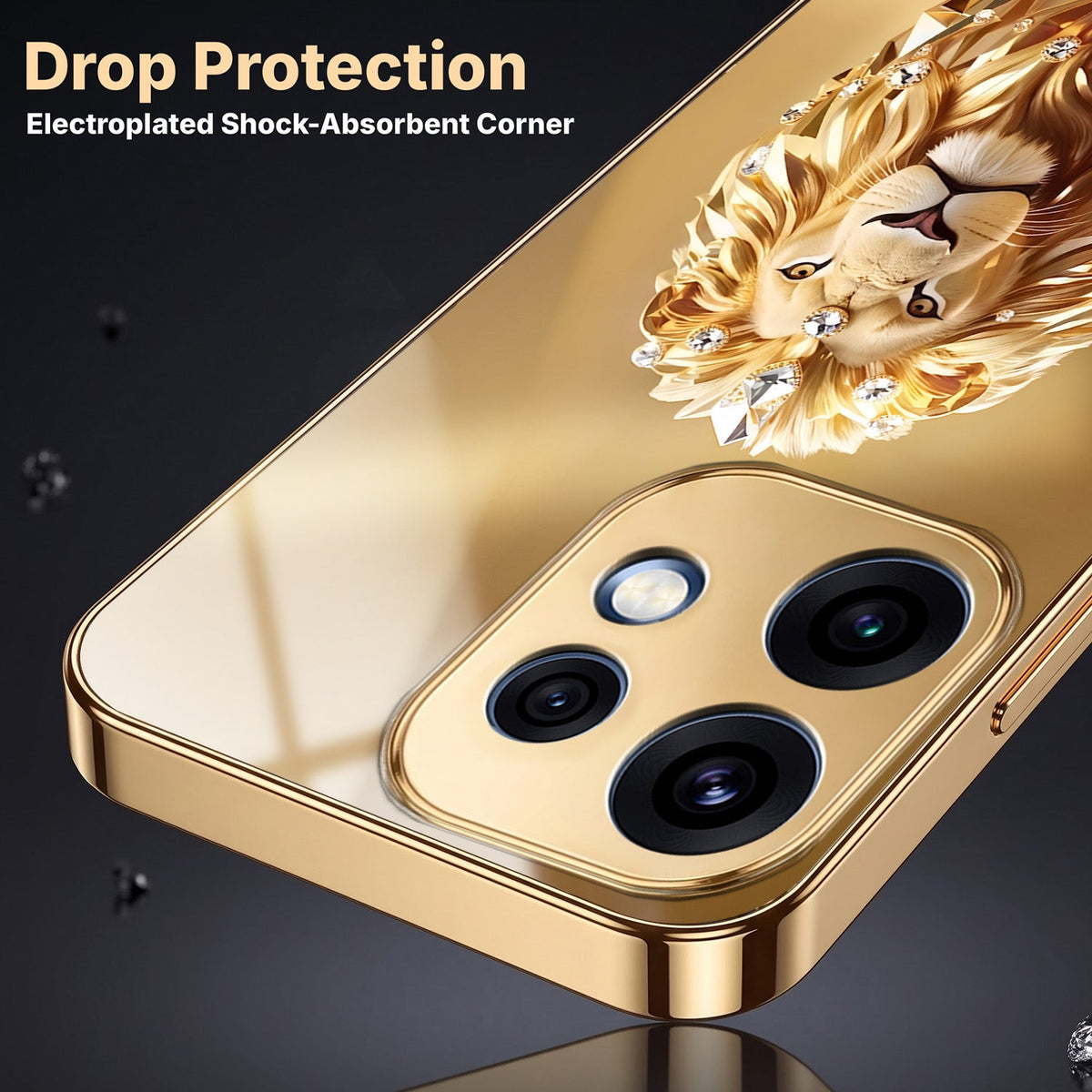 Oppo Reno 16 5G Luxury Lion Gold Electroplated Glass Phone Back Case