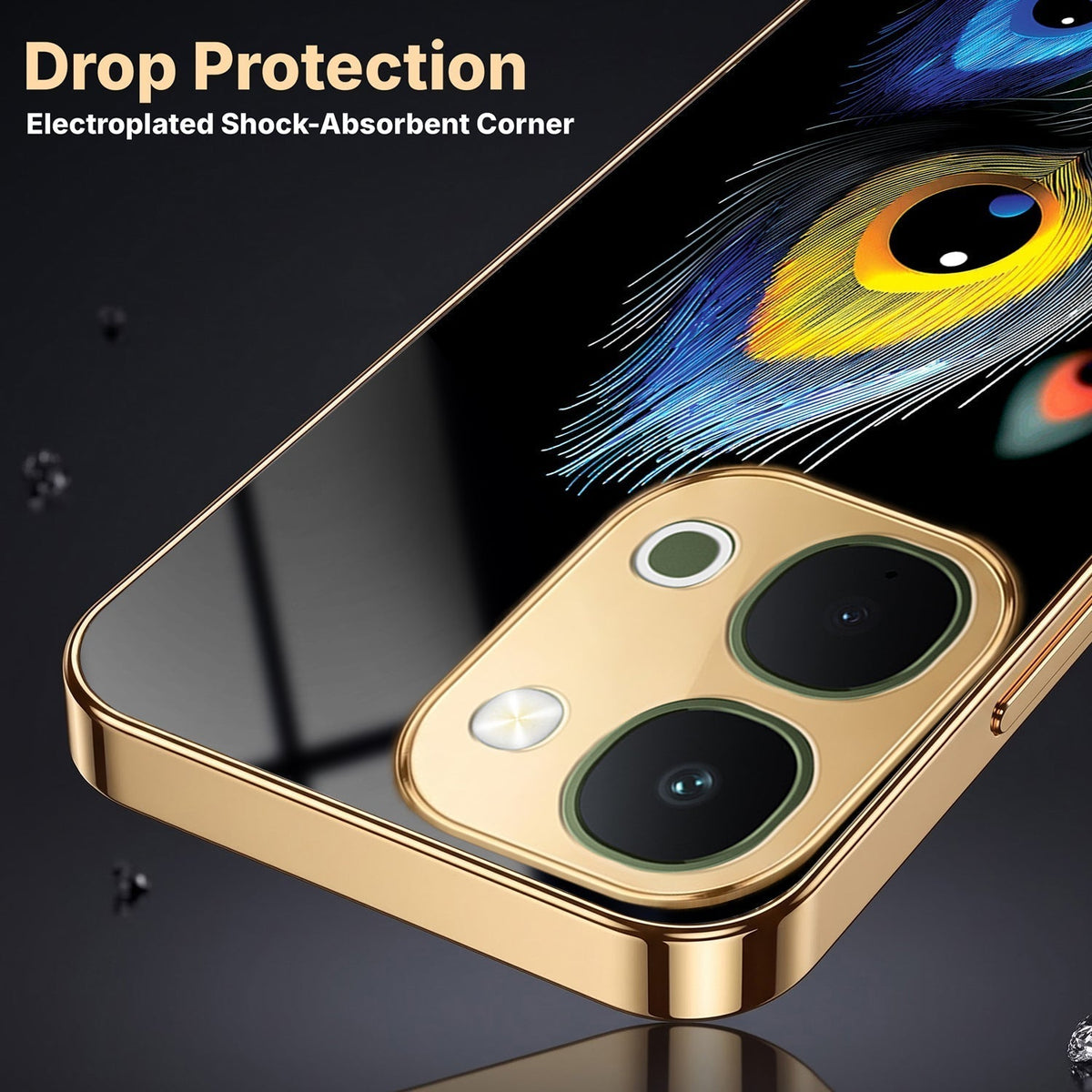 Vivo Y51 Pro 5G Multi-Feather Peacock Gold Electroplated Glass Phone Back Case