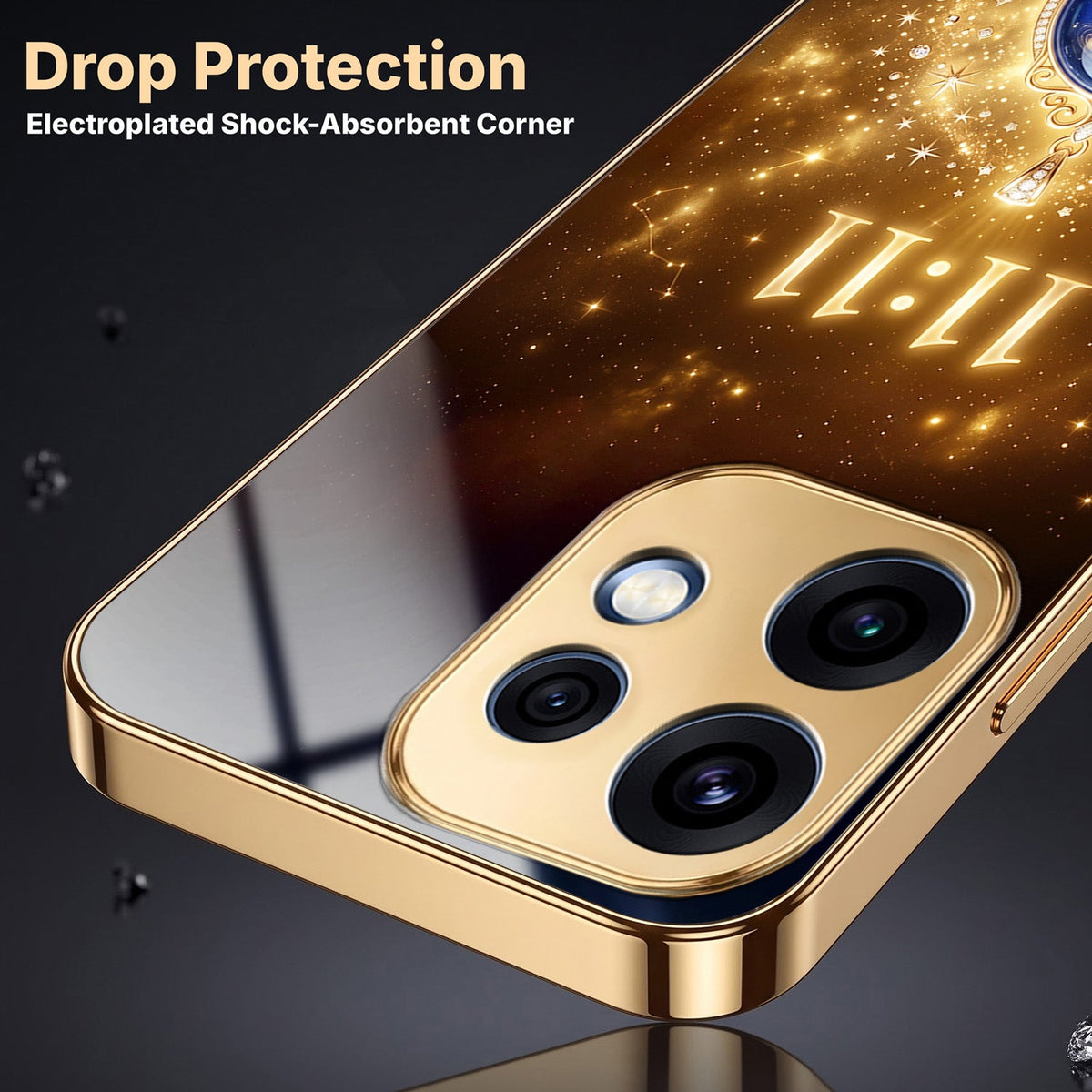 Oppo Reno 16 5G God’s Plan Evil Eye Gold Electroplated Glass Phone Back Case