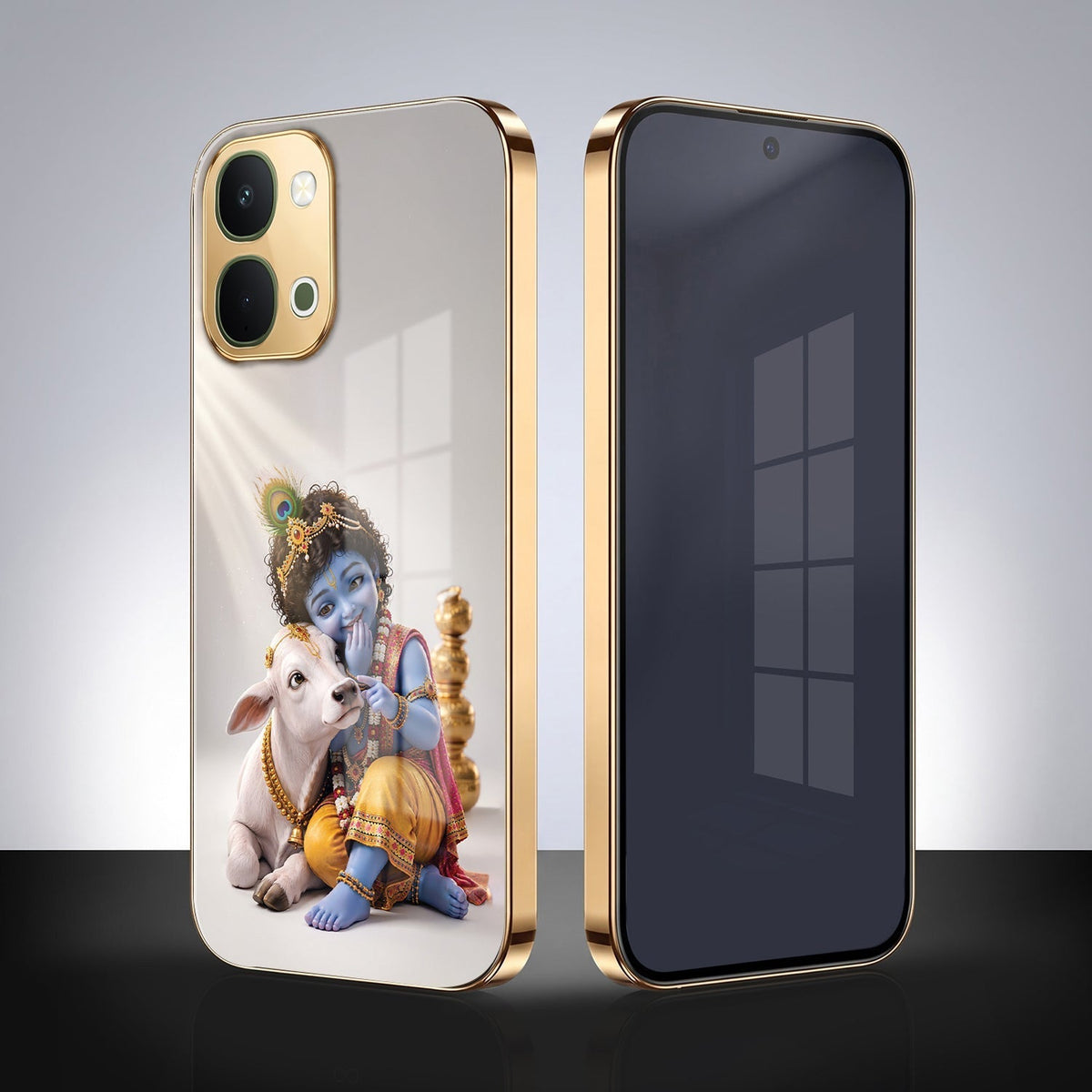 Vivo Y51 Pro 5G Bal Krishna Blessings Gold Electroplated Glass Phone Back Case