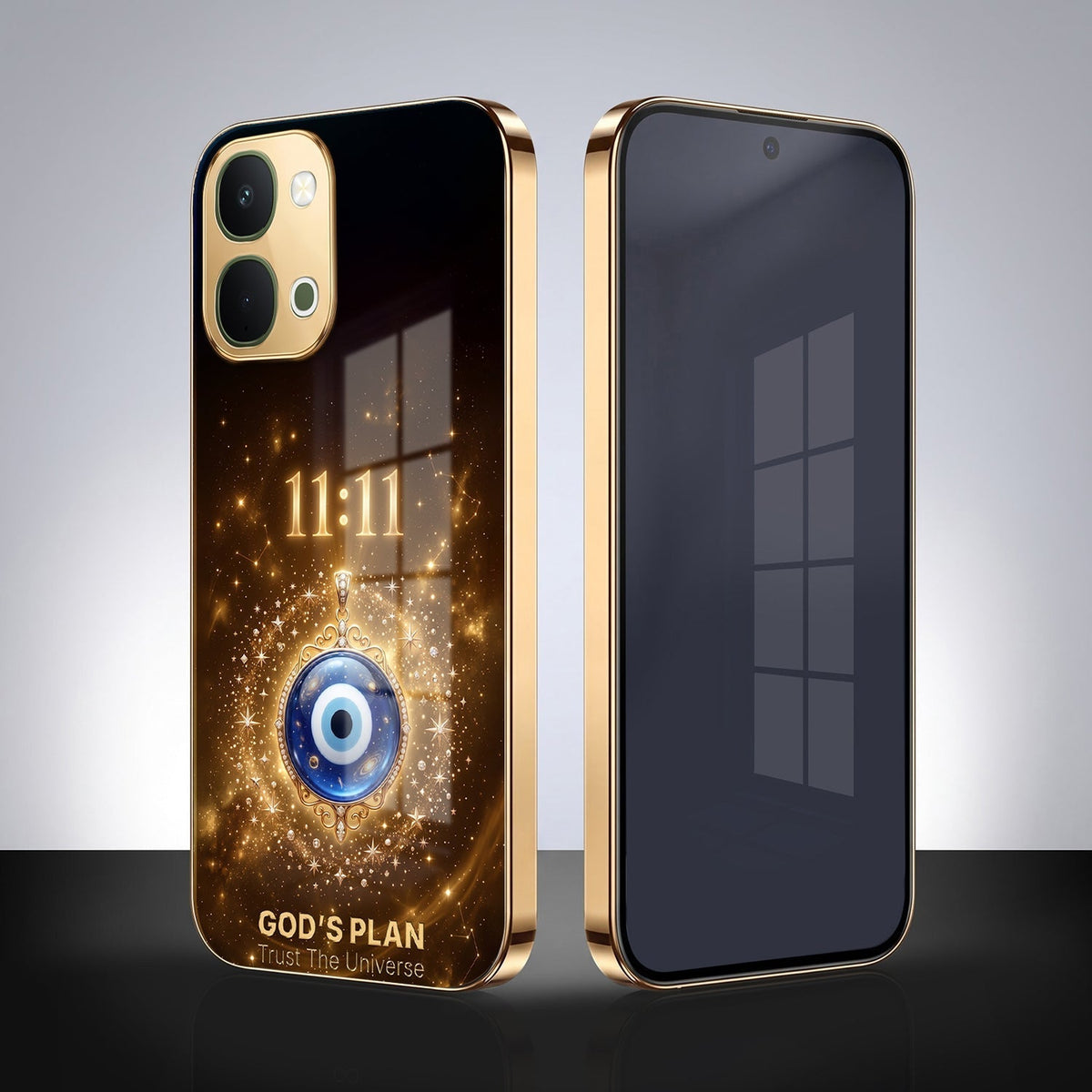 Vivo Y51 Pro 5G God’s Plan Evil Eye Gold Electroplated Glass Phone Back Case