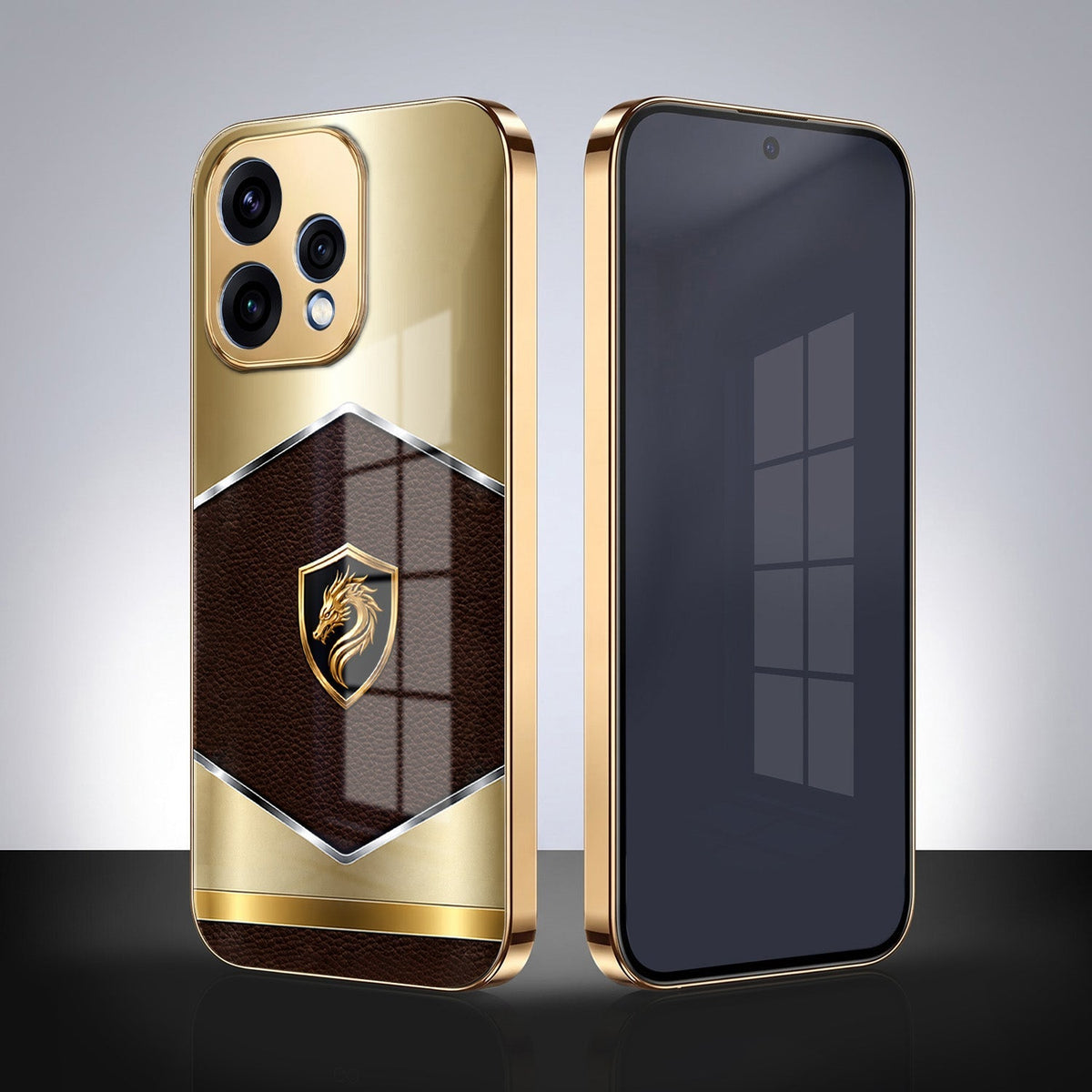 Oppo Reno 15 5G Dragon Crest Gold Electroplated Glass Phone Back Case