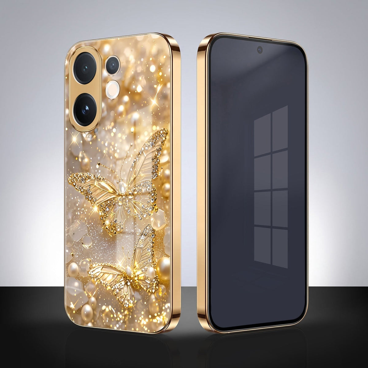 Vivo V60 5G Golden Butterfly Gold Electroplated Glass Phone Back Case