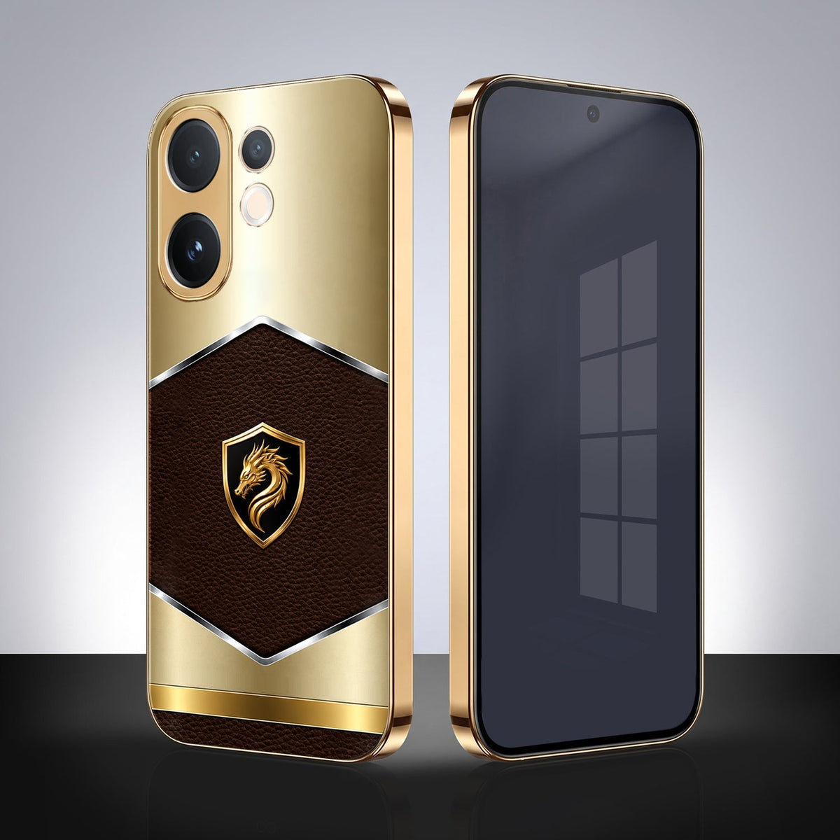 Vivo V60e 5G Dragon Crest Gold Electroplated Glass Phone Back Case
