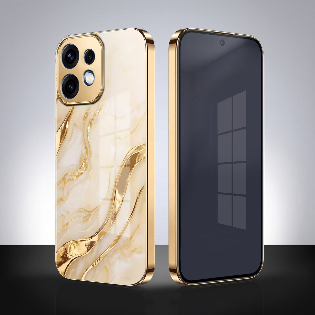 Oppo Reno 16 5G Marvel Texture Gold Electroplated Glass Phone Back Case