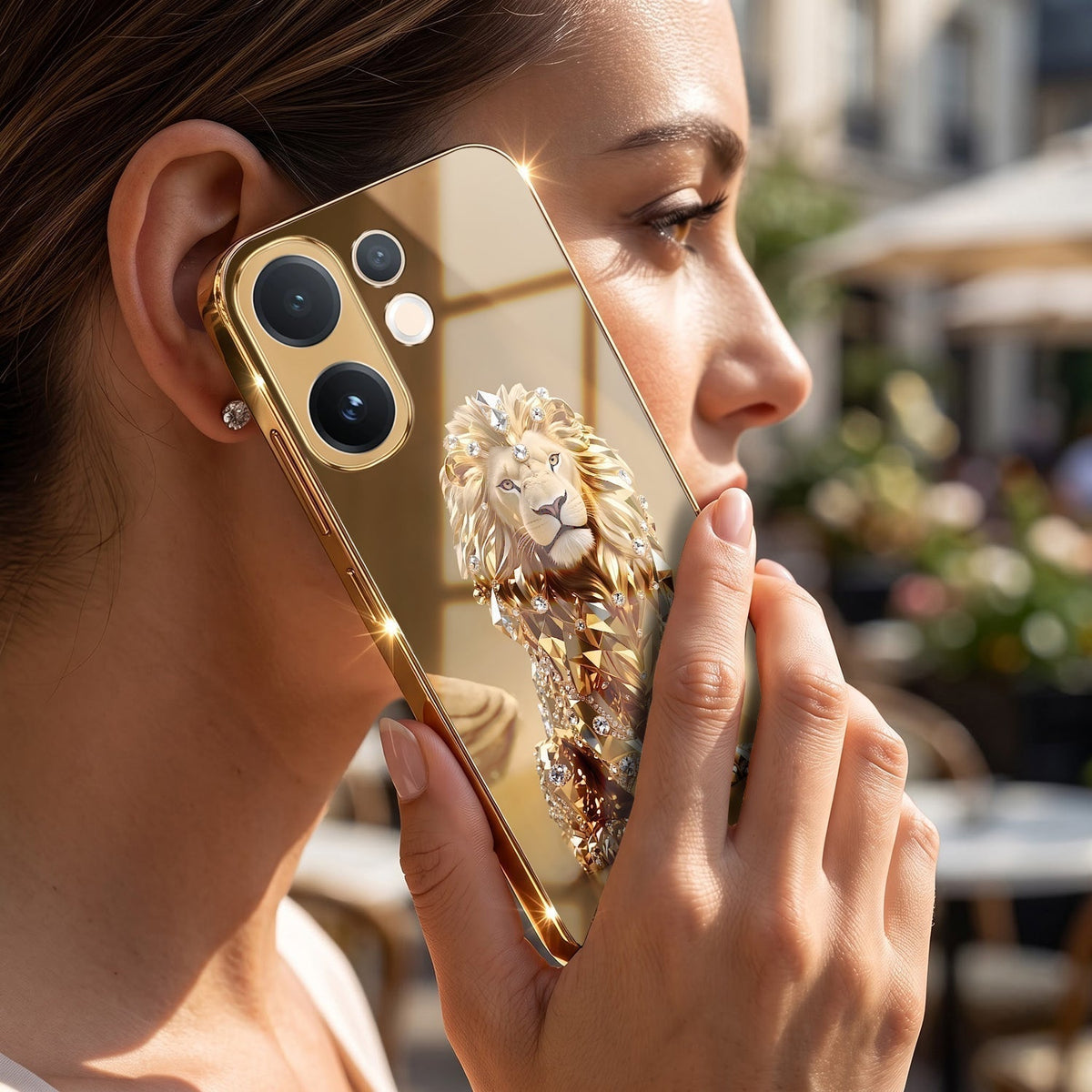 Vivo V60 5G Luxury Lion Gold Electroplated Glass Phone Back Case