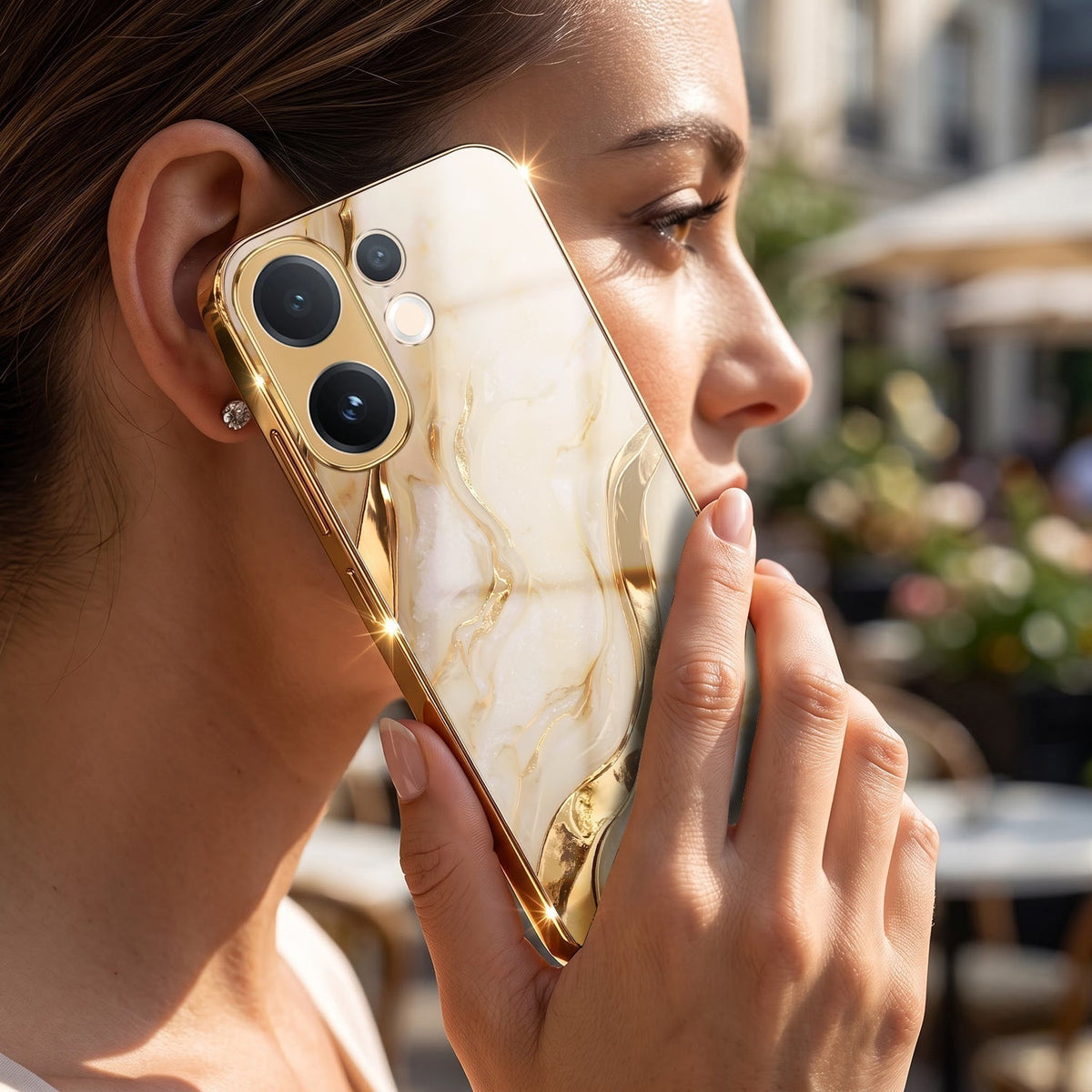 Vivo V60e 5G Marvel Texture Gold Electroplated Glass Phone Back Case