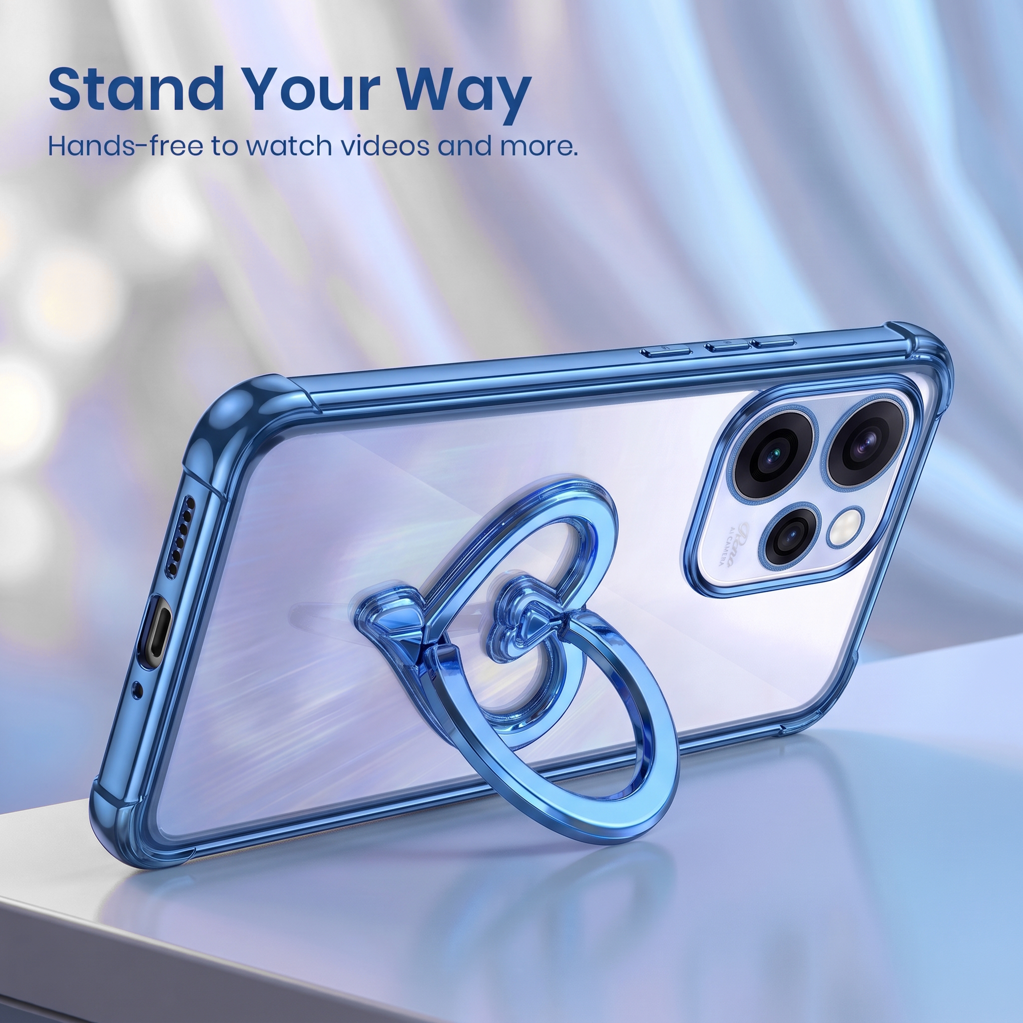 Oppo Reno 15 Pro Mini 5G Premium Heart Stand Transparent Shockproof Airbag Phone Case