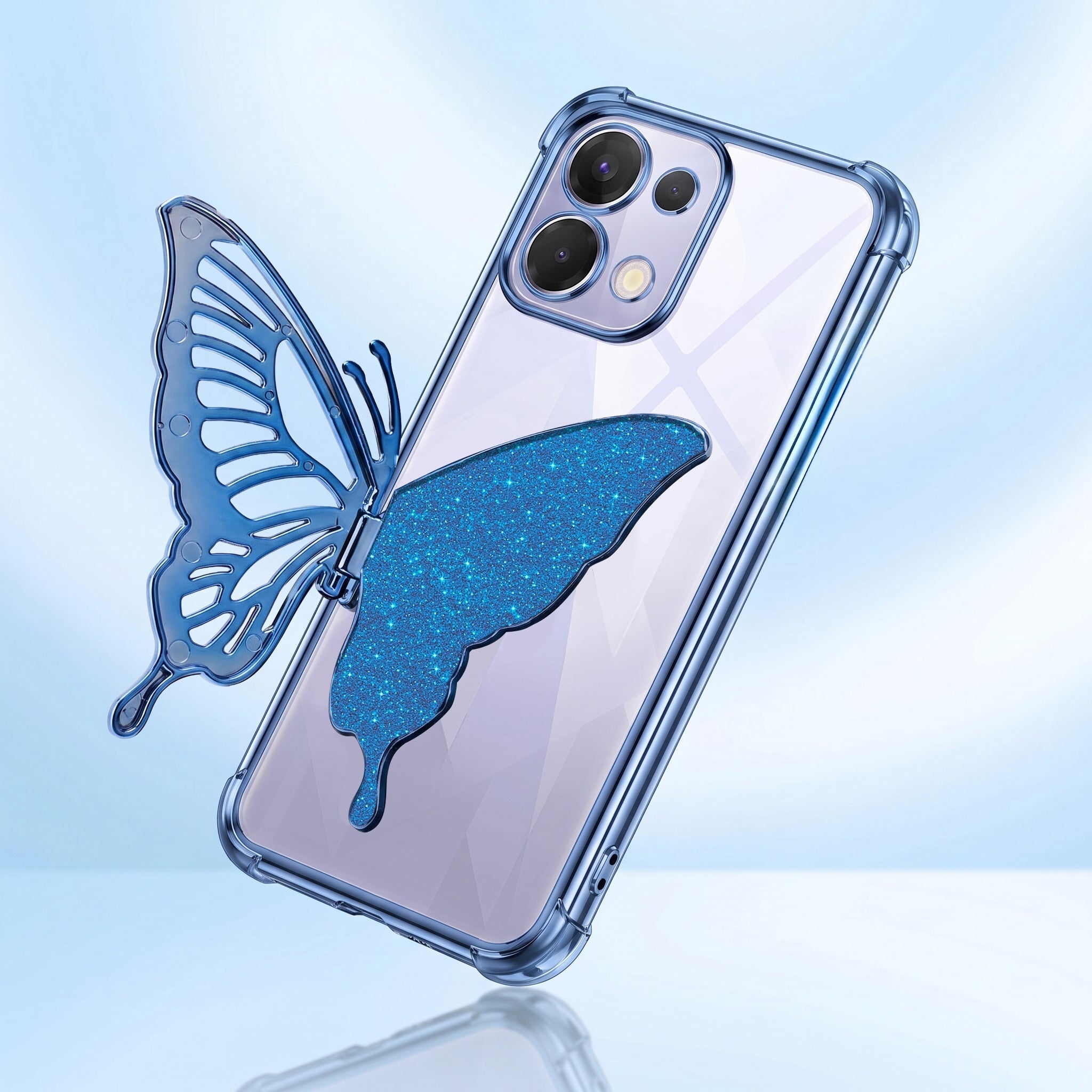 Oppo K13 5G Premium Butterfly Glitter Stand Transparent Shockproof Airbag Phone Case