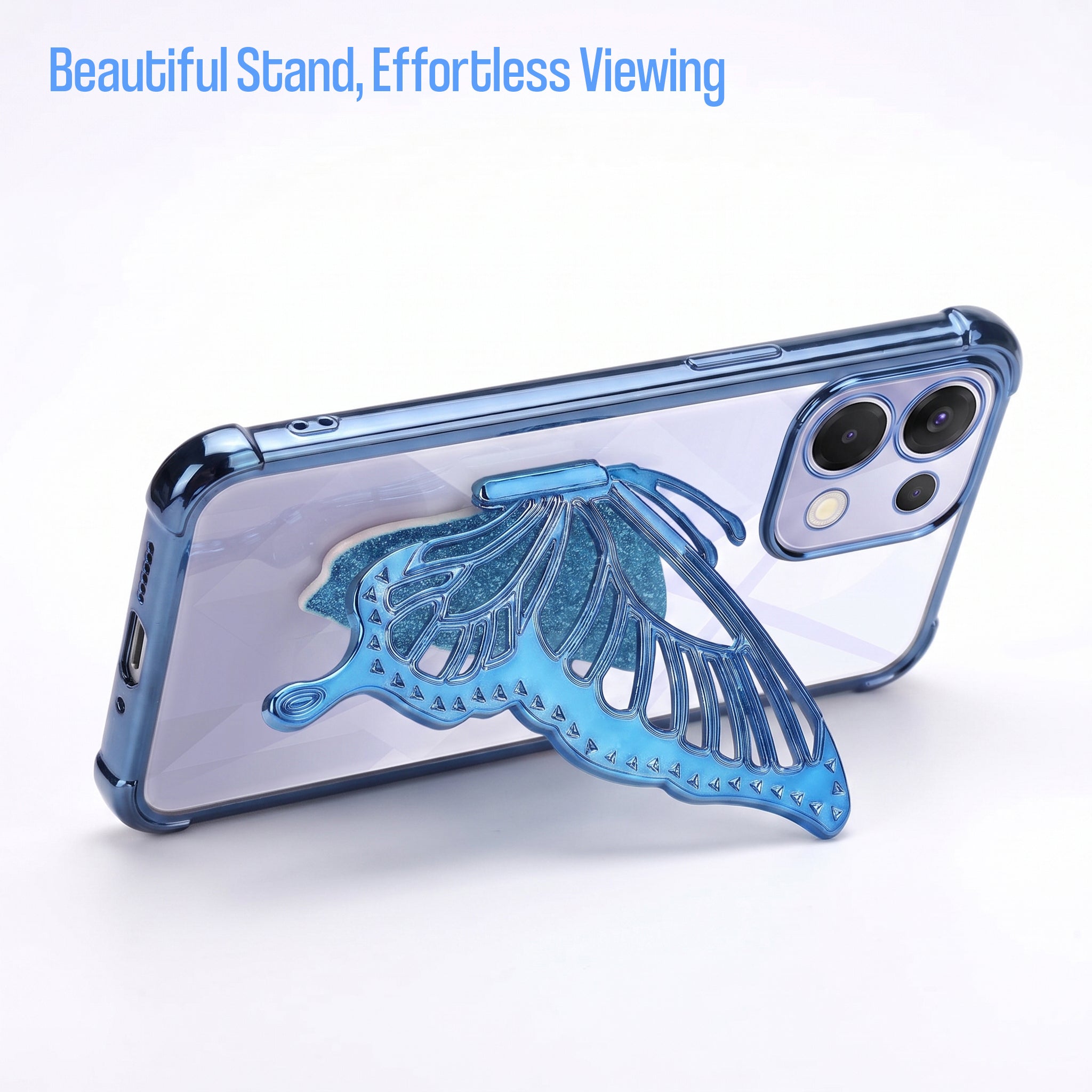 Oppo K13 5G Premium Butterfly Glitter Stand Transparent Shockproof Airbag Phone Case